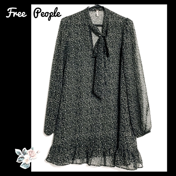 Free People Dresses & Skirts - Free People:Sheer Black & White Sheer Floral Dress